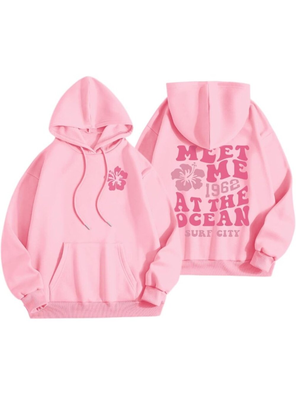 Trendy Pink Flower Hoodie for Women | Casual Puff Print Graphic Pullover Top